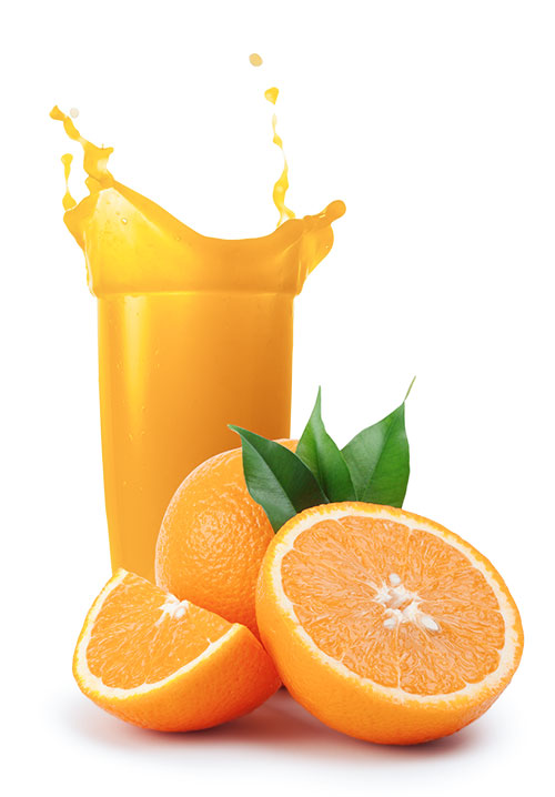 Fresh oranges and a glass of orange juice showing natural orange juice nutrients