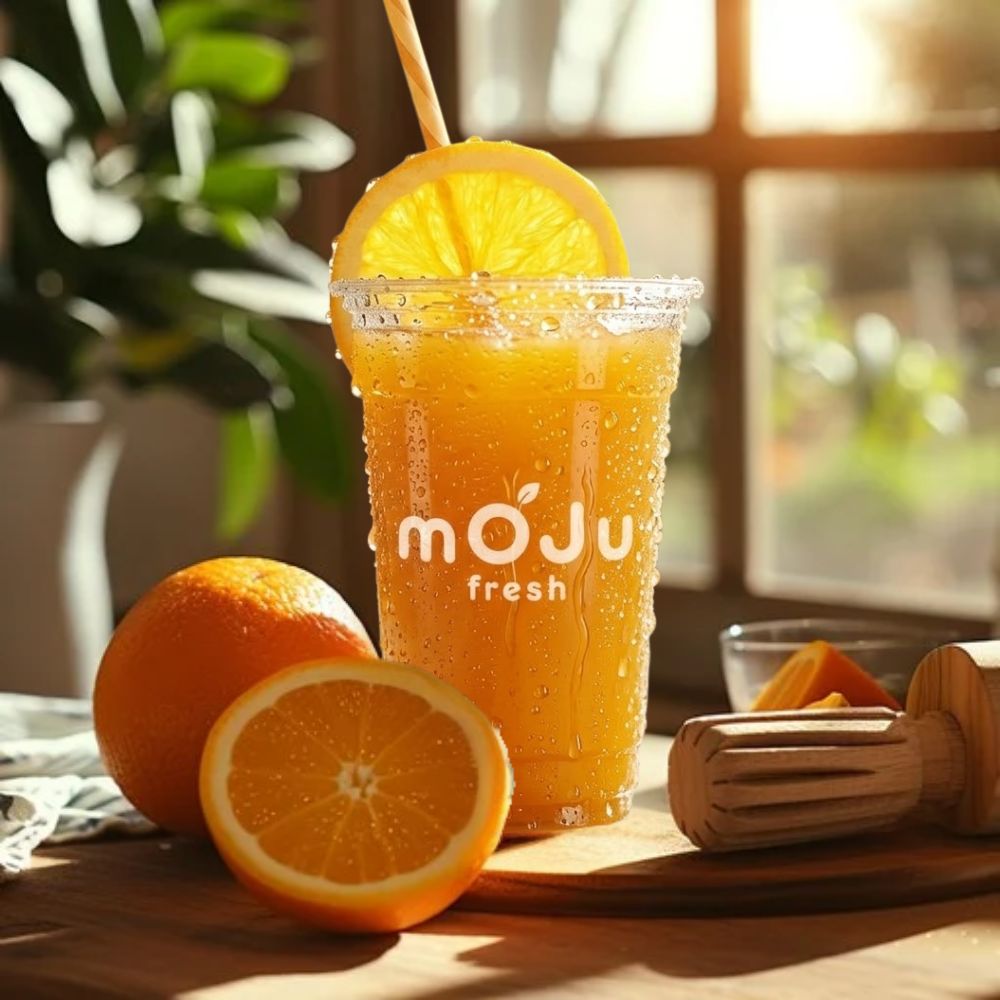Whole orange and fresh juice showing whole fruit juicing sustainability