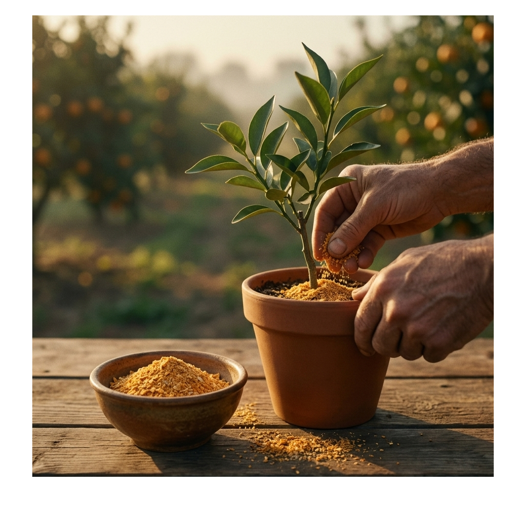 Hands composting orange peel, part of orange peel waste sustainability efforts